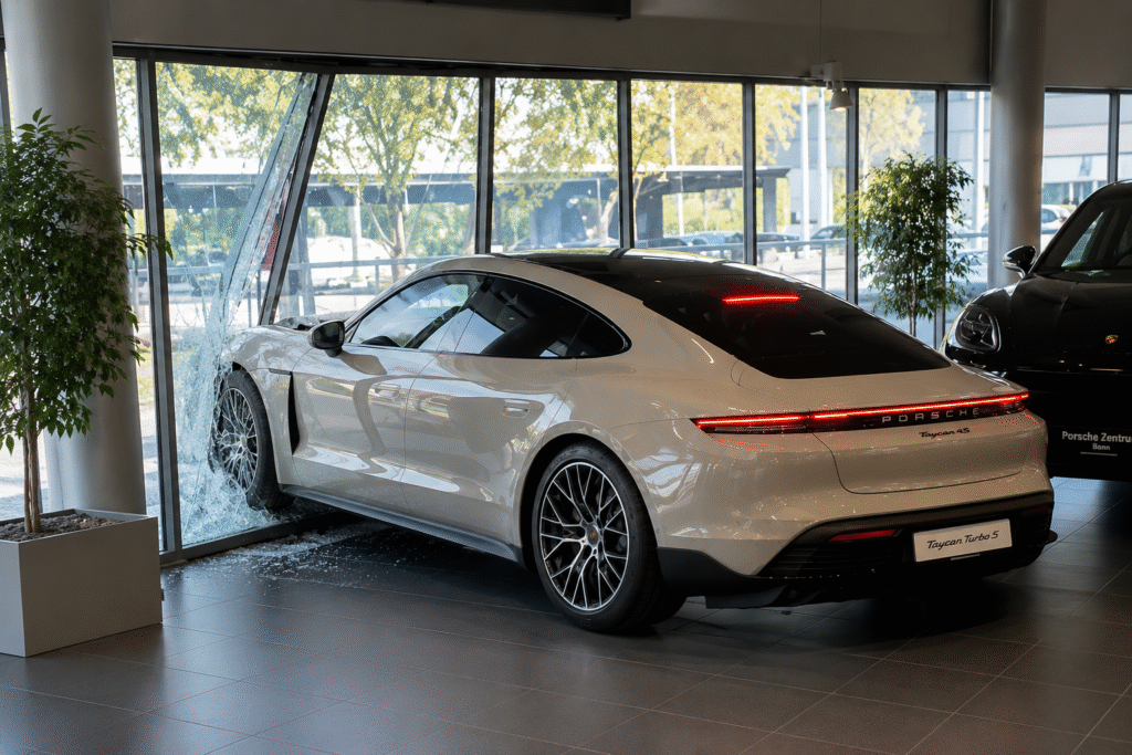 crashes a brand-new Porsche Taycan