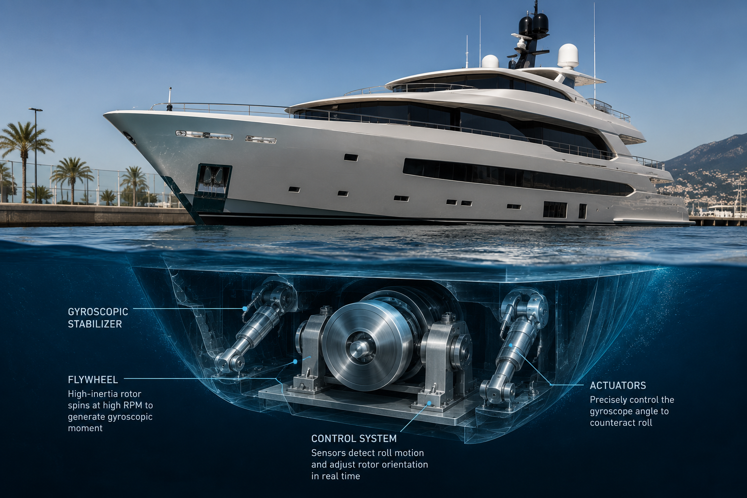 superyacht gyroscopic stabilizer how it works