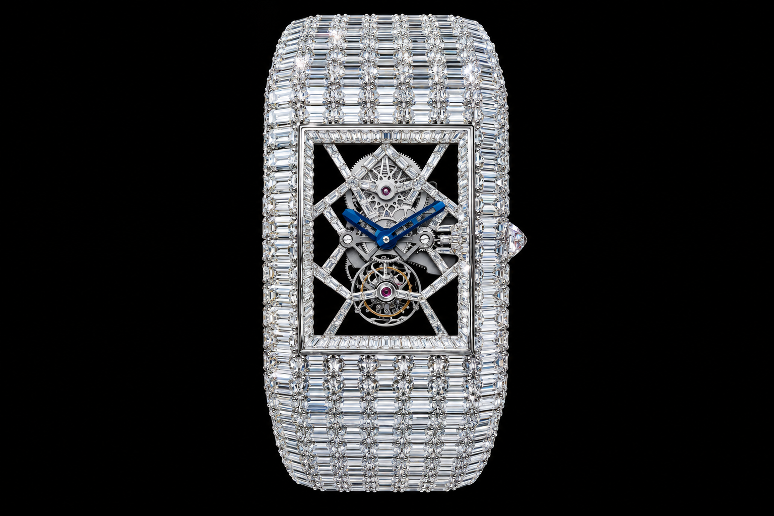 Diamond-Set Skeleton Watch on Black