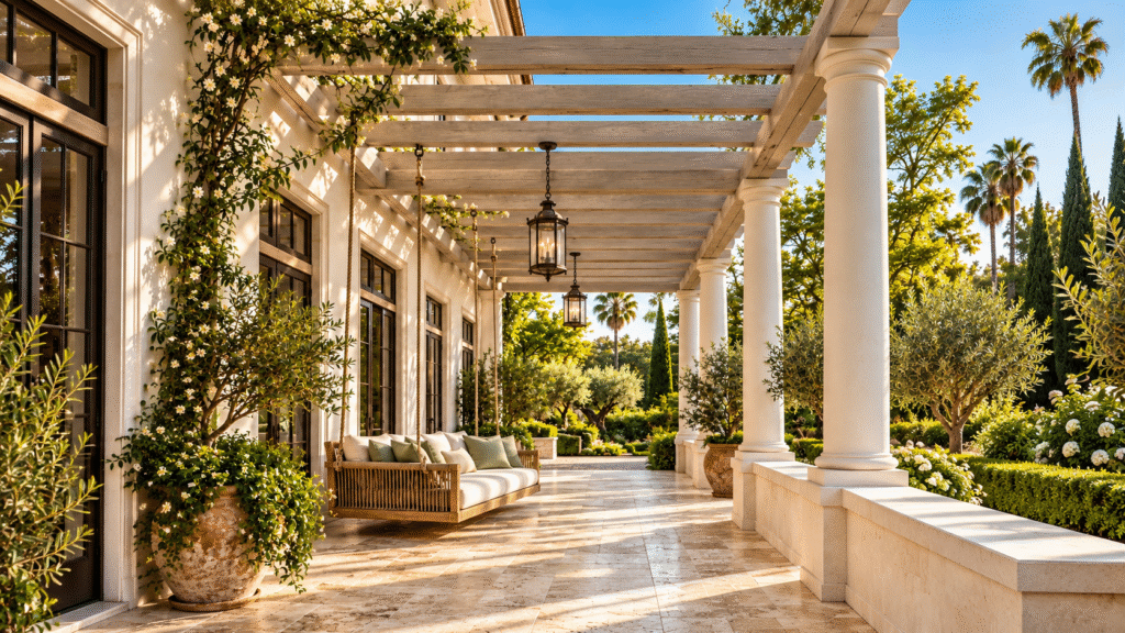 Golden-Hour Mediterranean Garden Veranda