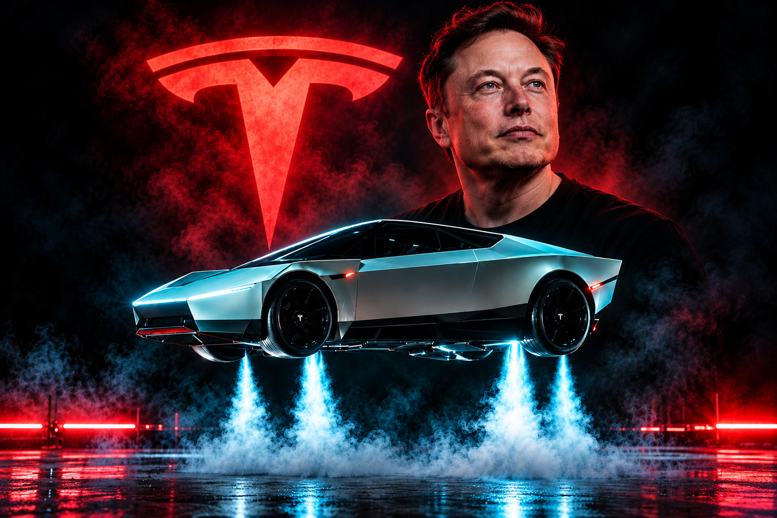 Hovering Tesla Concept Beneath Neon T