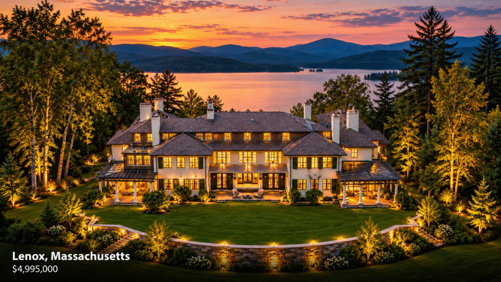 Luxury Lakeside Estate at Sunset