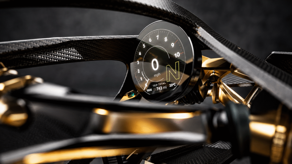 Luxury Motorcycle Gauge in Carbon Fiber and Gold