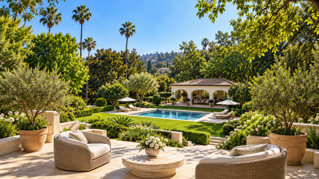 Mediterranean Estate Pool Garden