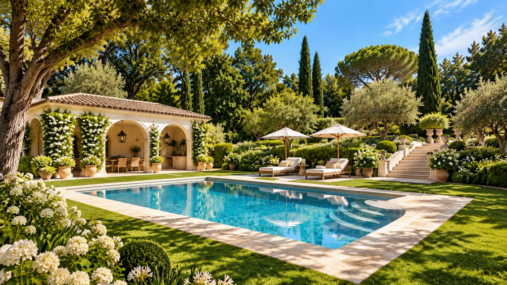 Sunlit Mediterranean Villa Pool Garden